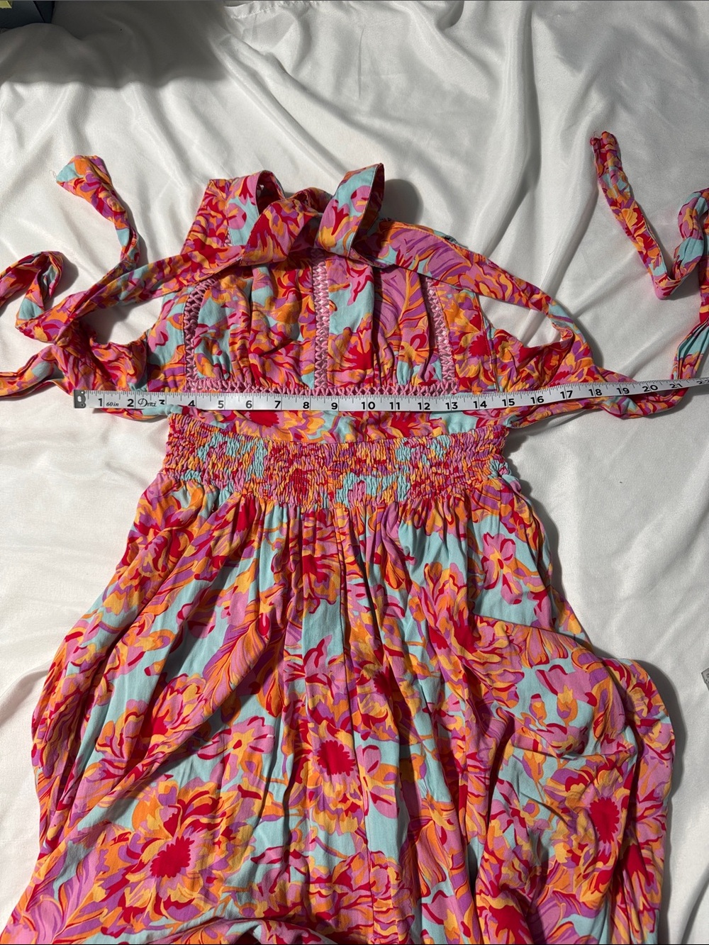Abel The Label Floral Halter Maxi Dress Large Smocked Waist Boho Tropical Summer - Picture 10 of 10